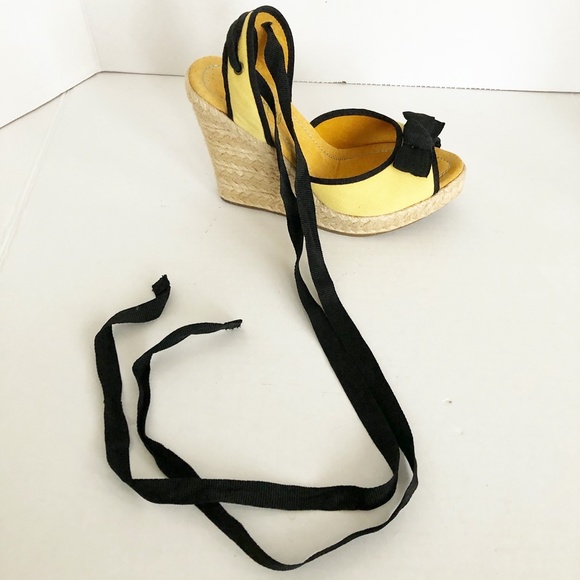 Philip Simon Yellow Peep Toe Espadrille Wedge - Picture 6 of 9